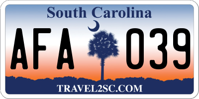 SC license plate AFA039