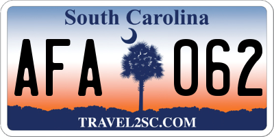 SC license plate AFA062