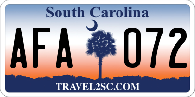 SC license plate AFA072