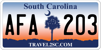 SC license plate AFA203