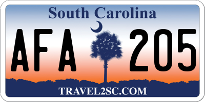 SC license plate AFA205