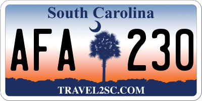 SC license plate AFA230