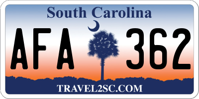 SC license plate AFA362