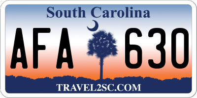 SC license plate AFA630