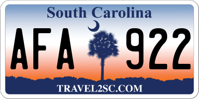 SC license plate AFA922