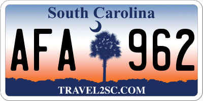 SC license plate AFA962