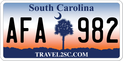 SC license plate AFA982
