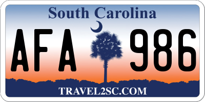 SC license plate AFA986