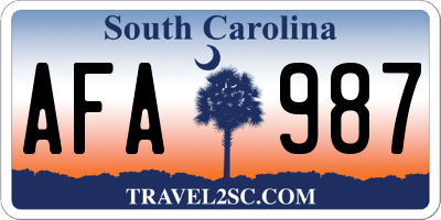 SC license plate AFA987