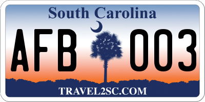 SC license plate AFB003