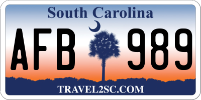 SC license plate AFB989