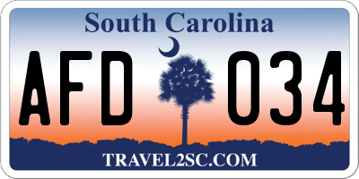SC license plate AFD034