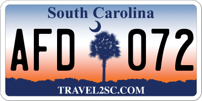 SC license plate AFD072