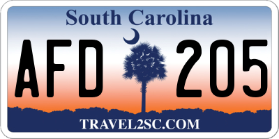 SC license plate AFD205