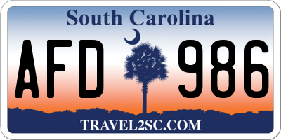 SC license plate AFD986