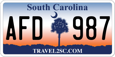 SC license plate AFD987