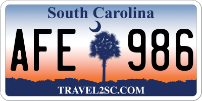 SC license plate AFE986
