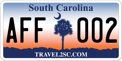 SC license plate AFF002