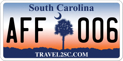 SC license plate AFF006