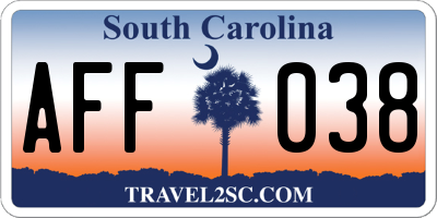 SC license plate AFF038