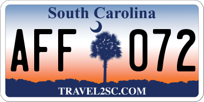 SC license plate AFF072