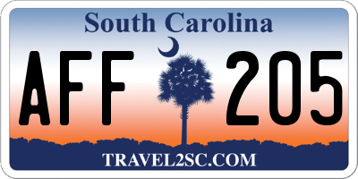 SC license plate AFF205