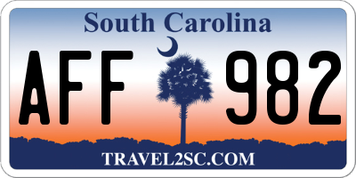 SC license plate AFF982