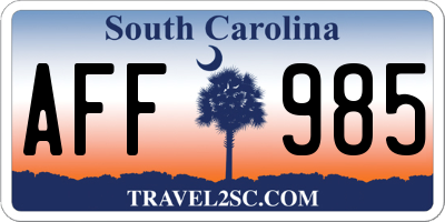 SC license plate AFF985