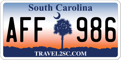 SC license plate AFF986