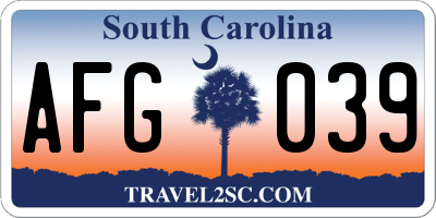 SC license plate AFG039