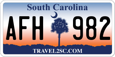 SC license plate AFH982