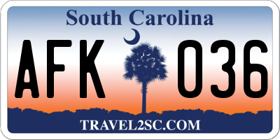 SC license plate AFK036