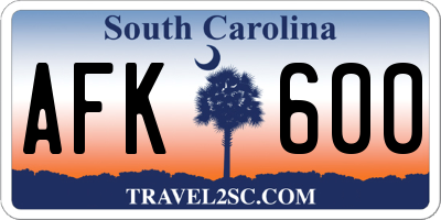 SC license plate AFK600