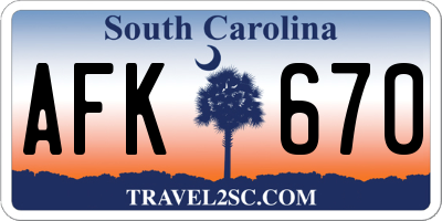 SC license plate AFK670