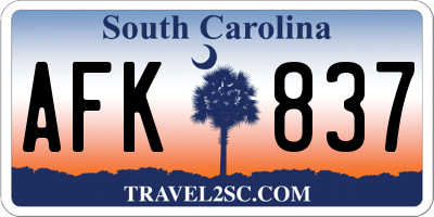 SC license plate AFK837