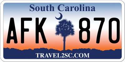 SC license plate AFK870
