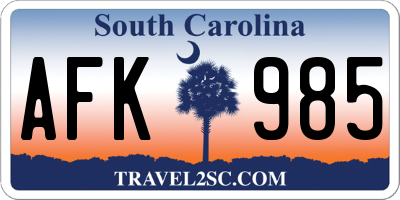 SC license plate AFK985