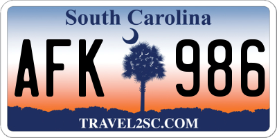 SC license plate AFK986