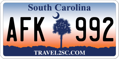 SC license plate AFK992