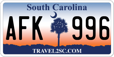 SC license plate AFK996