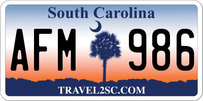 SC license plate AFM986