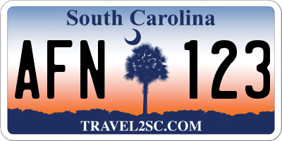 SC license plate AFN123