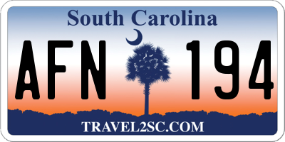 SC license plate AFN194