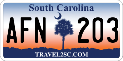 SC license plate AFN203