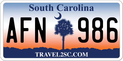SC license plate AFN986