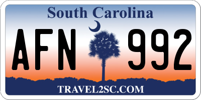 SC license plate AFN992