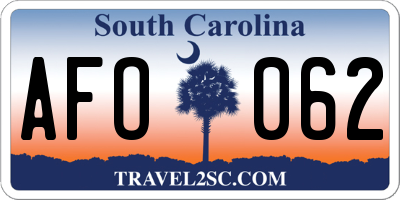 SC license plate AFO062