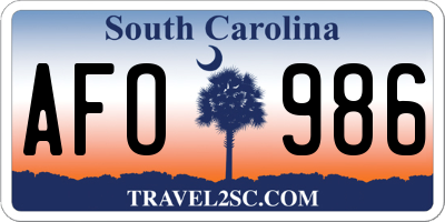 SC license plate AFO986
