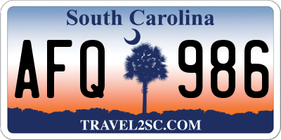 SC license plate AFQ986