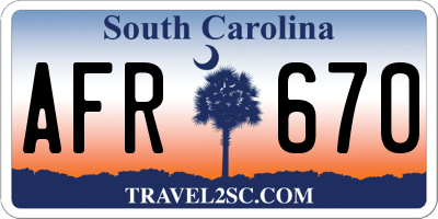 SC license plate AFR670